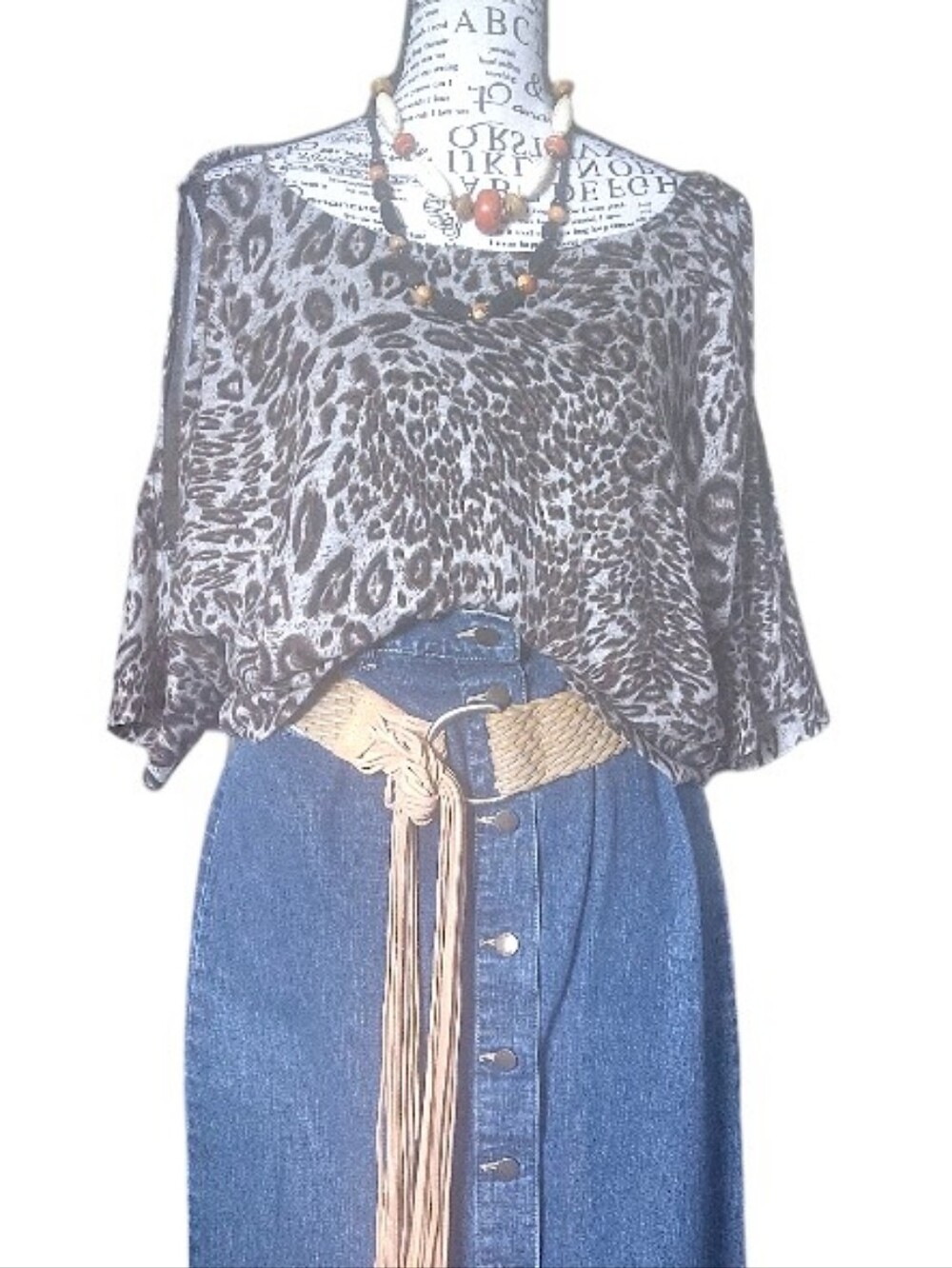 Y2K Animal Print Cutout Cold Shoulder Dolman Sleeve Knit Top Large Gray Brown - Picture 6 of 11